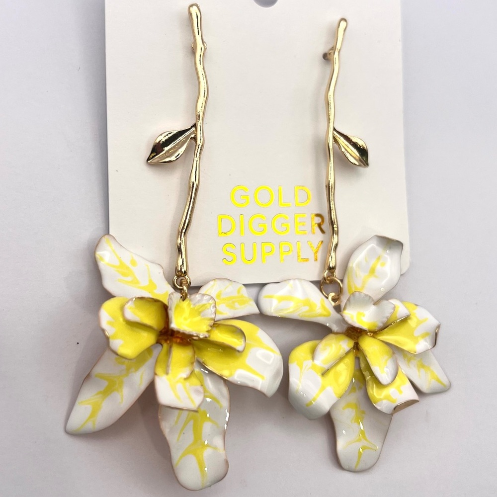 Yellow and White Floral Earrings